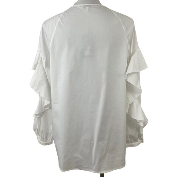 Splendid White Round Neck Button-Placket Ruffle-Sleeve Poplin Shirt Womens Large - Picture 4 of 11
